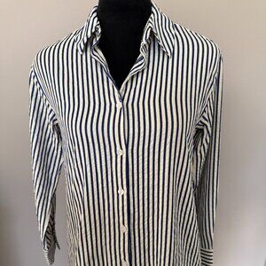 Blenca Blue & White Striped Button Long Sleeve Shirt Small